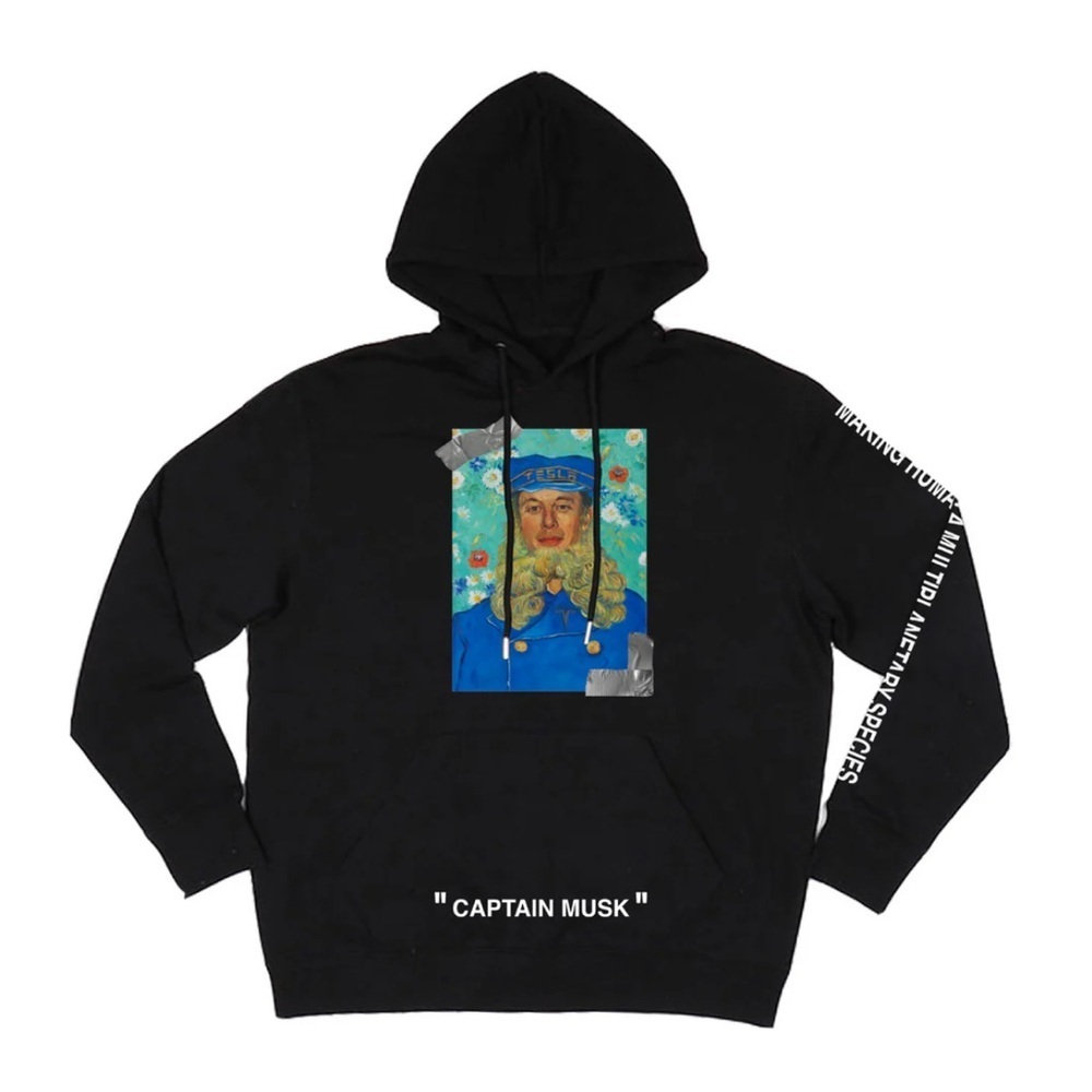 Urbancoolab Captain Musk AI Graphic Streetwear Hoodie Black Size S NWT